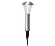 Best Season 479-62 - Faretti da giardino a 6 LED a energia solare, in acciaio INOX, 14 lm, con batteria, da esterni, 36 x 15 cm, luce bianca calda