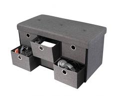 BAKAJI Cassapanca Pouf Contenitore con 6 Cassetti Poggiapiedi per Camera da Letto Panca Sgabello Struttura Pieghevole Rivestimento in Tessuto Seduta Rimovibile Imbottita 38 x 76 cm (Grigio)