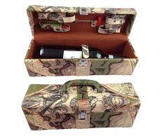 GMMH LN 16 - 11 - Set accessori da vino, 6 pezzi, idea regalo, con coltellino da sommelier, cavatappi, taglia pellicola, tappo, termometro da vino, versatore, in elegante scatola di legno di colore rosso scuro.