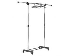 Gimi Super Paco Stender Appendiabiti, Porta Abiti, con Portascarpe, Quattro Ruote Piroettanti, Acciaio, Grigio Antracite, 147 x 43 x 172 cm