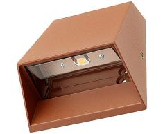 Lampada da parete, applique led bianco freddo, 6 W, color ruggine, uso esterno, faro da parete