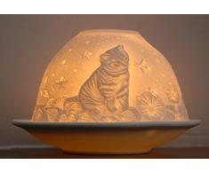 KERZENFARM Plaristo Portacandele per Candela a lumino, Motivo Gattini, Cupola in Porcellana di 6,5Â cm di Altezza, Bianco