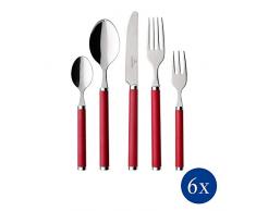 Villeroy & Boch - Play! Red Roses Posate da tavola 30 pz, posate in acciaio inox con manici di plastica rossi per 6 persone, lavabili in lavastoviglie