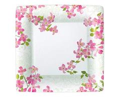 Caspari Blossoming Branches Piatti Quadrati, Confezione da 8, Carta, Rosa, 25.4Â x 3Â x 25.4Â cm