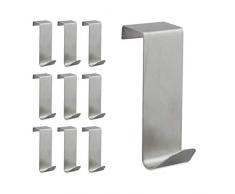 Relaxdays Set Appendini, 10 Pz, da Appendere, Attaccapanni per Porta & Armadio,per Ante da 2cm Spessore,Acciaio,Argento, Inox, Metallo