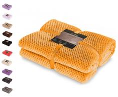 DecoKing- Coperta in Microfibra, Pile Morbido, Tessuto, 170 x 210 cm, Arancione