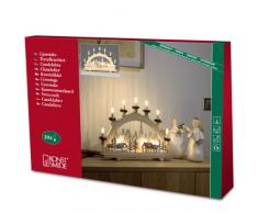 Konstsmide 2141-154 Candelabro di legno con motivo paesaggio invernale, 10 lampadine trasparenti, da interni, 230 V, Colore Ecru