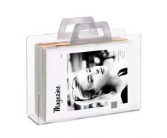 Relaxdays Portariviste, 2 Impugnature, Aspetto Trasparente, per Giornali & Riviste, Acrilico, HLP: 29x33x10 cm, Argento, 1 Pz
