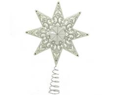 WeRChristmas - Puntale per Albero di Natale, a Forma di Stella con Brillantini, 21 cm, in plastica infrangibile, Colore: Bianco Perla