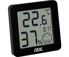 ADE WS1707 Igrometro Digitale per Misurare Temperatura e UmiditÃ Interna in Plastica.Indicatore area di comfort. Colore Nero. 8 x 8 x 1.2 cm . Batterie Incl.