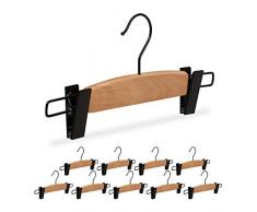 Relaxdays Maxi Set Grucce Pantaloni & Gonne,10 pz,con Pinze,Appendi Abiti Uomini & Donne,misura L,30,5 cm,naturale/nero, legno, metallo, plastica, 14 x 30,5 x 2,5 cm