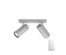 Philips Lighting White Ambiance Faretti LED Buratto, 2 Punti Luce, 5.5W Equivalenti a 25W, con Telecomando Dimmer Switch, Grigio