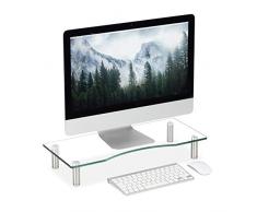 Relaxdays Supporto Monitor, Alzatina per TV, Standing Computer Desk, Rialzo Scrivania, Regolabile, 56x24 cm, trasparente