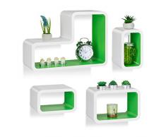 Relaxdays 10021892_252 Set 4 Mensole da Parete a Forma di L, Cubi in Design Moderno, per Libri, DVD e Decorazioni, Bianco-Verde