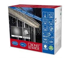 Konstsmide 3739-102 - Catena luminosa LED con interruttore on/off e sensore luminoso, timer per 6 e 9 ore, adatta a esterni (IP44), 80 diodi a luce bianca calda, funzionamento a batteria, con cavo bianco, 2 pile da 1,5 V escluse