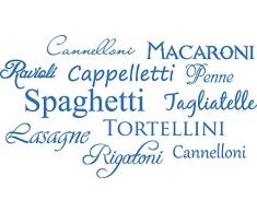 Graz Design - Adesivo da parete, per cucina, tema tipi di pasta 89x50cm blu chiaro