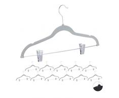 Relaxdays Grucce in Velluto con Pinze in Set da 12, Gancio Girevole a 360Â°, per Pantaloni e Camicie, Antiscivolo, Grigio, 43 cm