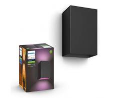 Philips Hue White and Color Ambiance Resonate Lampada da Parete Smart per Esterni, Doppia Illuminazione Sopra/Sotto, LED Integrato, Nero