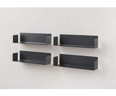 TEEbooks Muro-Set di 4 mensole, Acciaio, Grigio, 60 x 15 x 15 cm, 4 unitÃ
