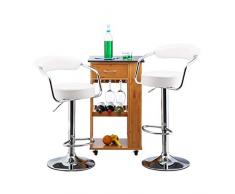Relaxdays 10022910_49 Set 2 Sgabelli da Bar Altezza Regolabile Girevoli con Schienale in Metallo HxLxP: 106 x 52 x 50 cm Bianco