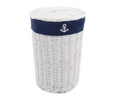 dvier SWWK-38WRd-a Cesto portabiancheria in Vimini con Coperchio, Diametro 32 cm, Altezza 47 cm, Colore: Bianco/Blu, Durchmesser 32cm, HÃ¶he 47cm