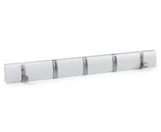 OCCO Maine Furniture Co. Appendiabiti da Parete Pieghevole con 4 Ganci in Nichel Satinato su Supporto Bianco, 46,5 x 3 x 5 cm