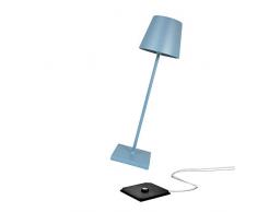 Zafferano Poldina Pro, Lampada da tavolo LED senza fili Ricaricabile, Dimmer touch 2700-3000K, ricarica wireless, IP65 Uso Interno/Esterno batteria Lunga Durata, Corpo in Alluminio, H38cm - Blu