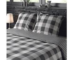 Comptoir du Linge Vichy-Copripiumino da 200 x 200 cm con 2 federe per Cuscino, 65 x 65 cm, in Cotone, Colore: Grigio e Bianco