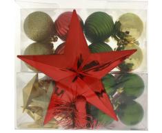 WeRChristmas - Set di decorazioni natalizie, 42 pezzi tra cui palline, punta per albero di Natale e ghirlanda rosso / oro / verde