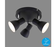 Briloner Leuchten Plafoniera, Lampada da soffitto, faretti orientabili e inclinabili, 3X E14, Max. 25 Watt, retrÃ², Nera, 210x140mm (DxH), Nero, riflettore Interno Bianco