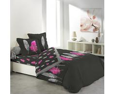 Douceur dIntérieur Plumy - Parure da letto con copripiumino, lenzuolo con angoli e 2 federe, in cotone, 140 x 190 cm, multicolore