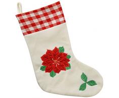 WeRChristmas Decorazione Calza di Natale con Fiori di Poinsettia, Rosso, 48 x 26 cm