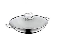 WMF Party Macao Set 2Â pezziÂ âÂ Padella Wok Antiaderente con Coperchio in Vetro e ripiano Griglia Acciaio Inox CromarganÂ® lucidato unbeschichtet induktionsgeeignet lavabile in lavastoviglie, diametro 36Â cm, Silver,