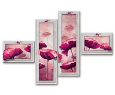 Quadro Moderno 4 Pezzi 66x96cm Multipannello Flower Violet