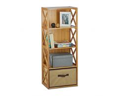 Relaxdays 10020273_342 Scaffale in Bambù con Cestino per il Bagno, 4 Ripiani, Legno, Box Pieghevole, HxLxP: 105 x 42 x 29 cm ca.