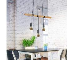Briloner Leuchten Lampadario a Sospensione a 3 luci, in Legno e Metallo, 3 lampadine E27 Max. 25 Watt, Colore: Nero W