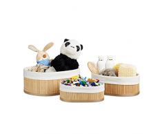 Relaxdays 10021787_444 Set Cestini per Armadio, BambÃº, Marrone, 22x32x12.5 cm