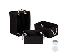 Relaxdays Ceste Portaoggetti in Set da 3, con Manici, Cestini in 3 Grandezze, Rettangolari, per Scaffale & Armadio, Nero, Poliestere, 22 x 40 x 30 cm