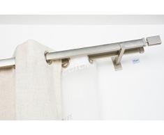 InCasa Bastone Doppio per Tende 31x12 mm Rettangolare, L. 260 cm. in Acciaio Satinato Senza Anelli â Completo