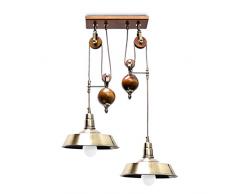Relaxdays Lampadario A Carrucola con 2 Punti Luce E27, 40 W, Marrone, 52 x 26 x 85 cm