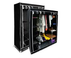 Sotech Guardaroba, Armadio, 3 Porte, 172 x 134 x 43 cm, Nero, Pacco da 2, Peso: 3 kg, Tipo di Chiusura: Parti in Velcro e Zip, 9 unitÃ