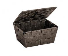 Wenko Adria - Cestino portaoggetti con Coperchio, in Polipropilene, 19 x 10 x 14 cm, Plastica, Marrone, 19 x 10 x 14 cm
