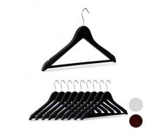 Relaxdays 10026466_46 Set da 10 Grucce in Legno, Asta per Pantaloni, Tacche Laterali, Gancio Girevole a 360Â°, 44,5 cm, Nero, Ferro, 22,50 x 44,50 x 1,00cm