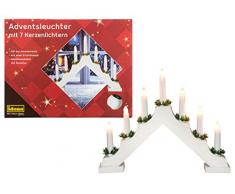 Idena, candelabro dellavvento con 7 luci a forma di candela Bianco, 1 lampadina di riserva, con candele bianco