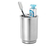 iDesign Austin Portaspazzolino bagno da appoggio, Porta spazzolini rotondo in acciaio e plastica con coperchio, argento