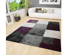 VIMODA Soggiorno Tappeto Moderno Nero Rosso Grigio Marmorizzato Pietra Ottica Velour - Viola, 80x150 cm