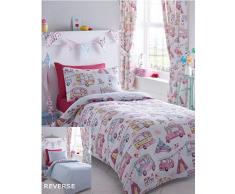 Kidz Club Reversibile Design Glamping Caravan Singolo Copripiumino e Federa Set di Biancheria da Letto per Bambini, Bianco