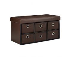 Relaxdays Cassapanca con 6 Scompartimenti, Ripiegabile, in Finta Pelle HBT: 38 X 76 X 38 cm, Cassetti Rimovibili, Marrone