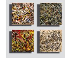 Quadri Moderni stile POLLOCK 4 pezzi 40x40 cm astratto convergenza Stampa Tela CANVAS Arredamento Arte XXL Arredo soggiorno salotto camera da letto cucina bagno ufficio bar ristorante
