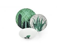 Excelsa Barrio de Cactus Servizio Piatti 6 Persone, Porcellana, Verde e Grigio, 18 Pezzi, unitÃ 